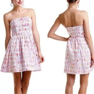 Lilly Pulitzer Lottie Resort White Spritz perfume Print Strapless Mini Dress 10